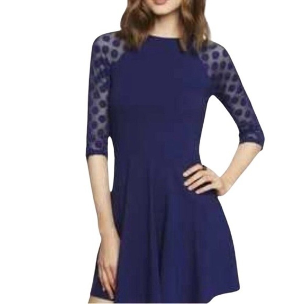 Express navy blue polka dot sleeve skater dress size small